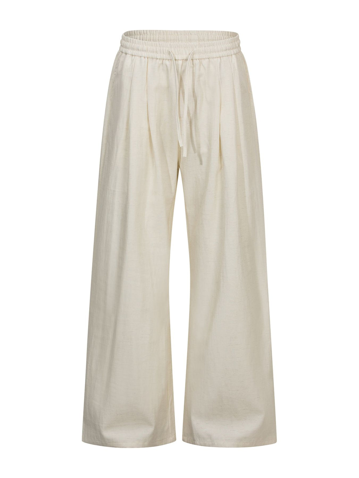 wide-leg pants in cream featuring drawstring waist and wide-leg fit