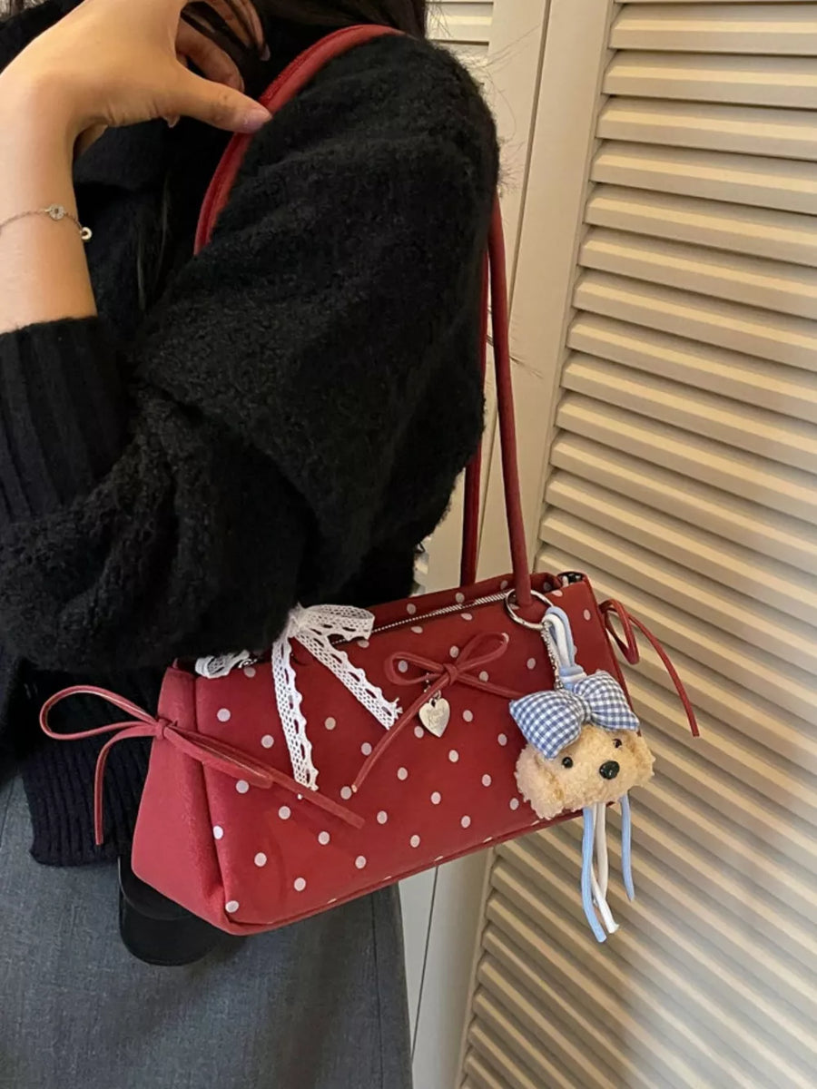 shoulder bag in white with polka-dot and polka dots
