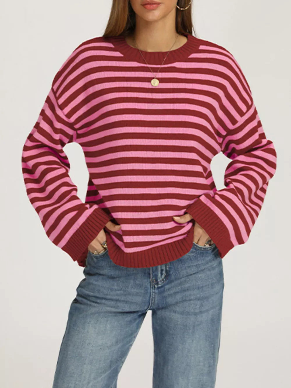 sky blue relaxed pullover sweater with crew neck