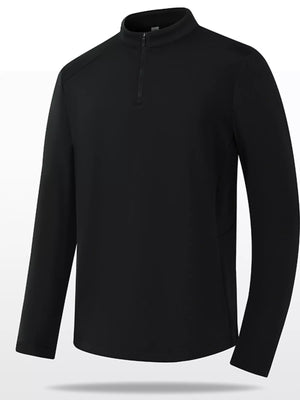 Black plus-size quarter-zip sweatshirt with long sleeves and a stand-up collar.