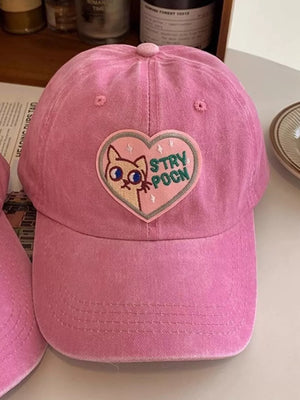 Heart Cat Baseball Cap Blush Pink