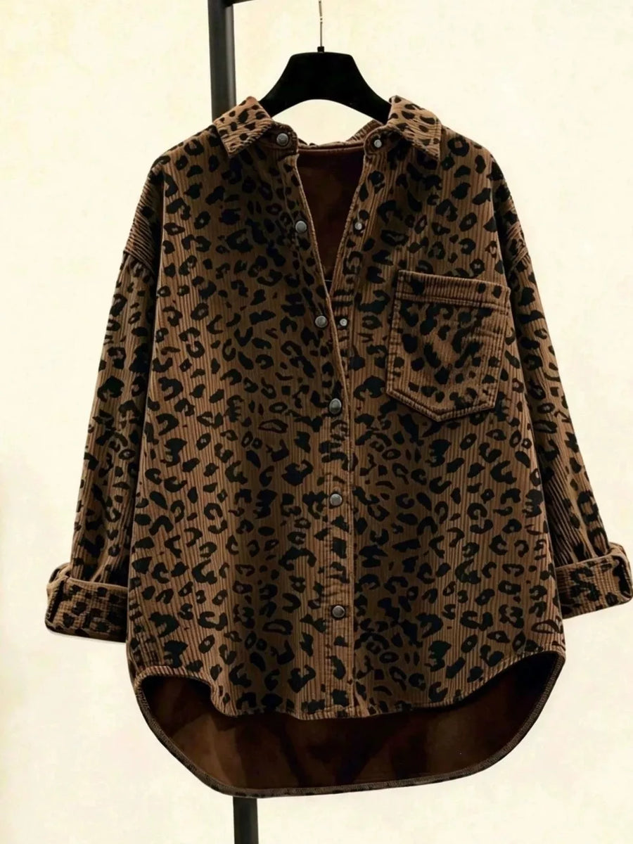 100% polyester Care instructions: Machine wash cold button-down shirt in Brown with oversized silhouette