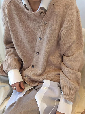 Lime cardigan with hip-length and button-front