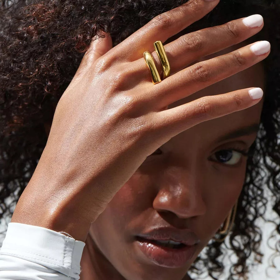 ring in gold featuring gold-plated and bypass fit