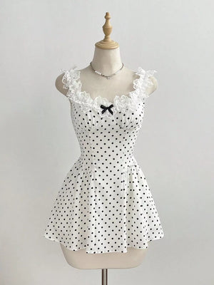 Polka Dot Lace Trim Mini Dress option 3