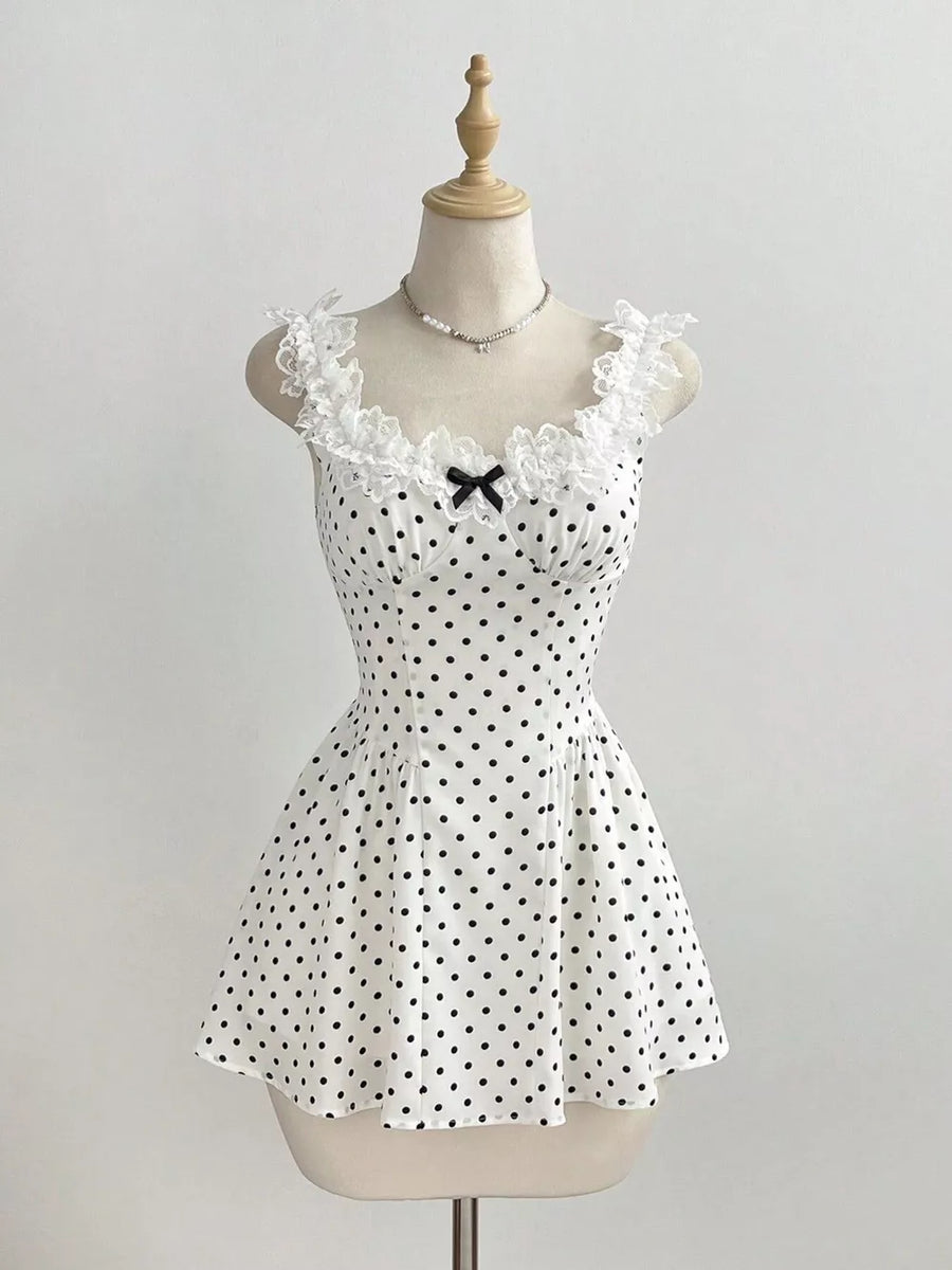 Polka Dot Lace Trim Mini Dress option 3