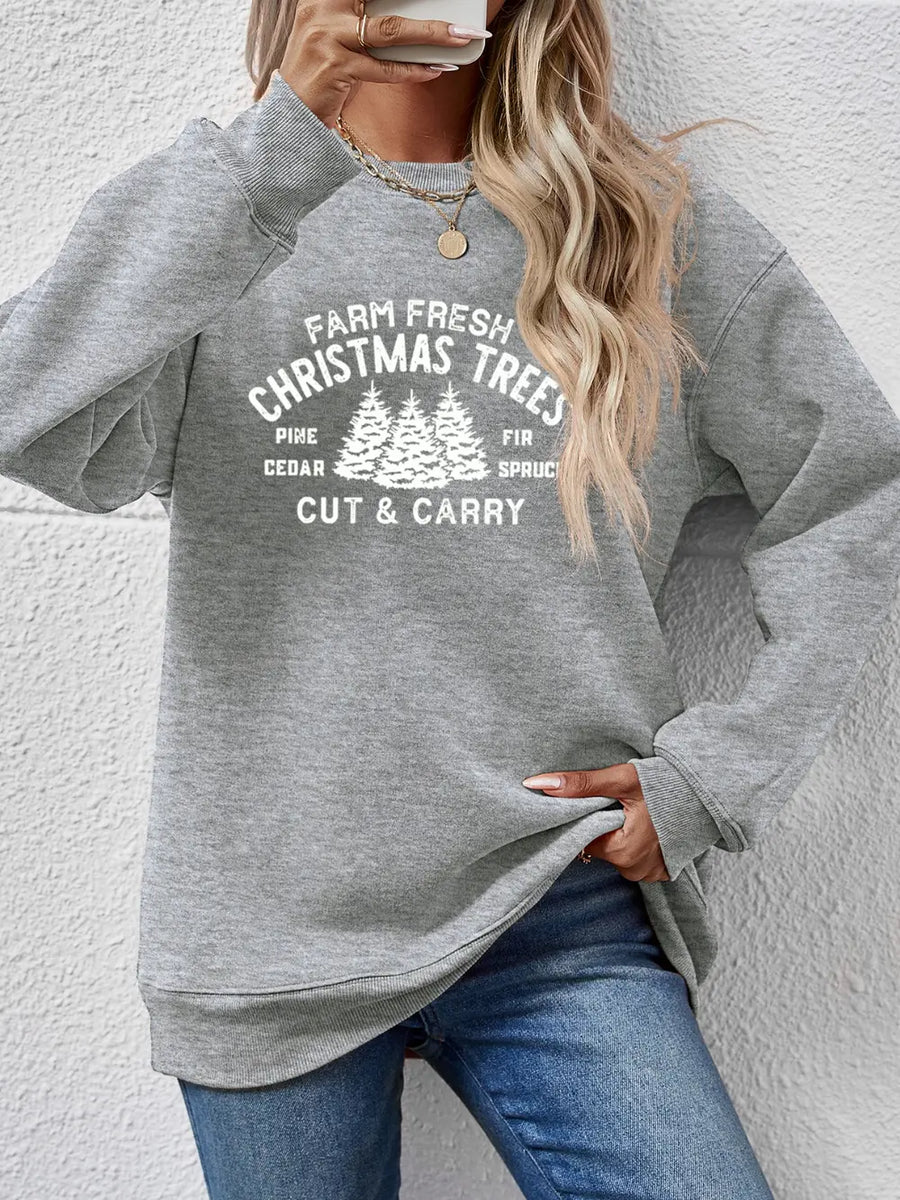 Graphic print crewneck sweatshirt in Charcoal with a Christmas tree design.