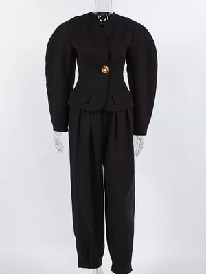 Puffy Sleeve Blazer And Wide-leg Pants Set option 7