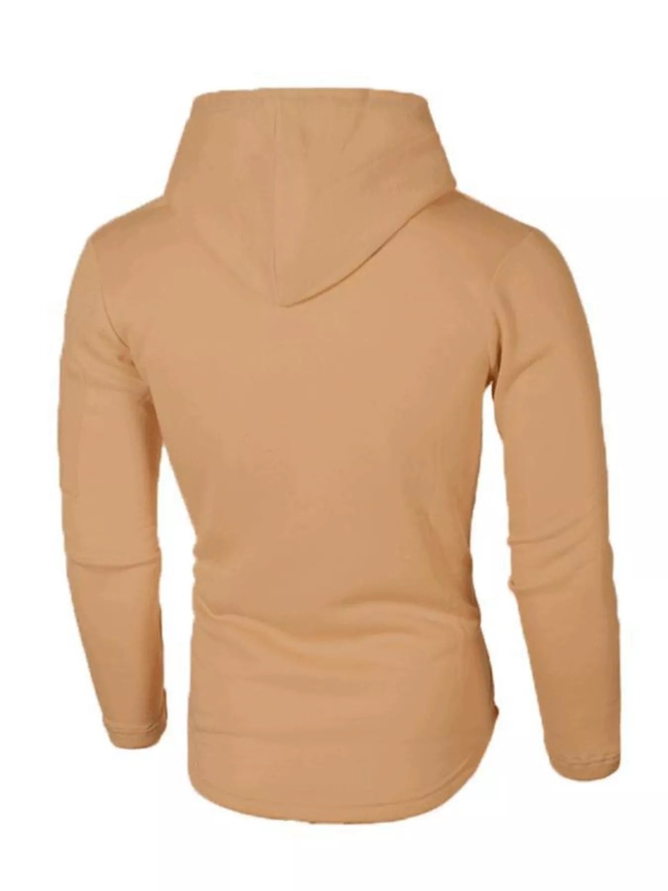 Khaki casual slim fit long-sleeve hoodie with drawstring and hood.