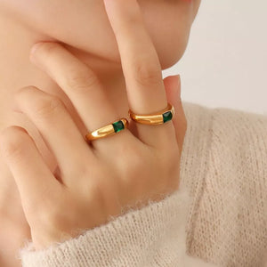 18K Gold-Plated,Titanium Steel,Zircon Care instructions: 1 ring in emerald green with fitted silhouette