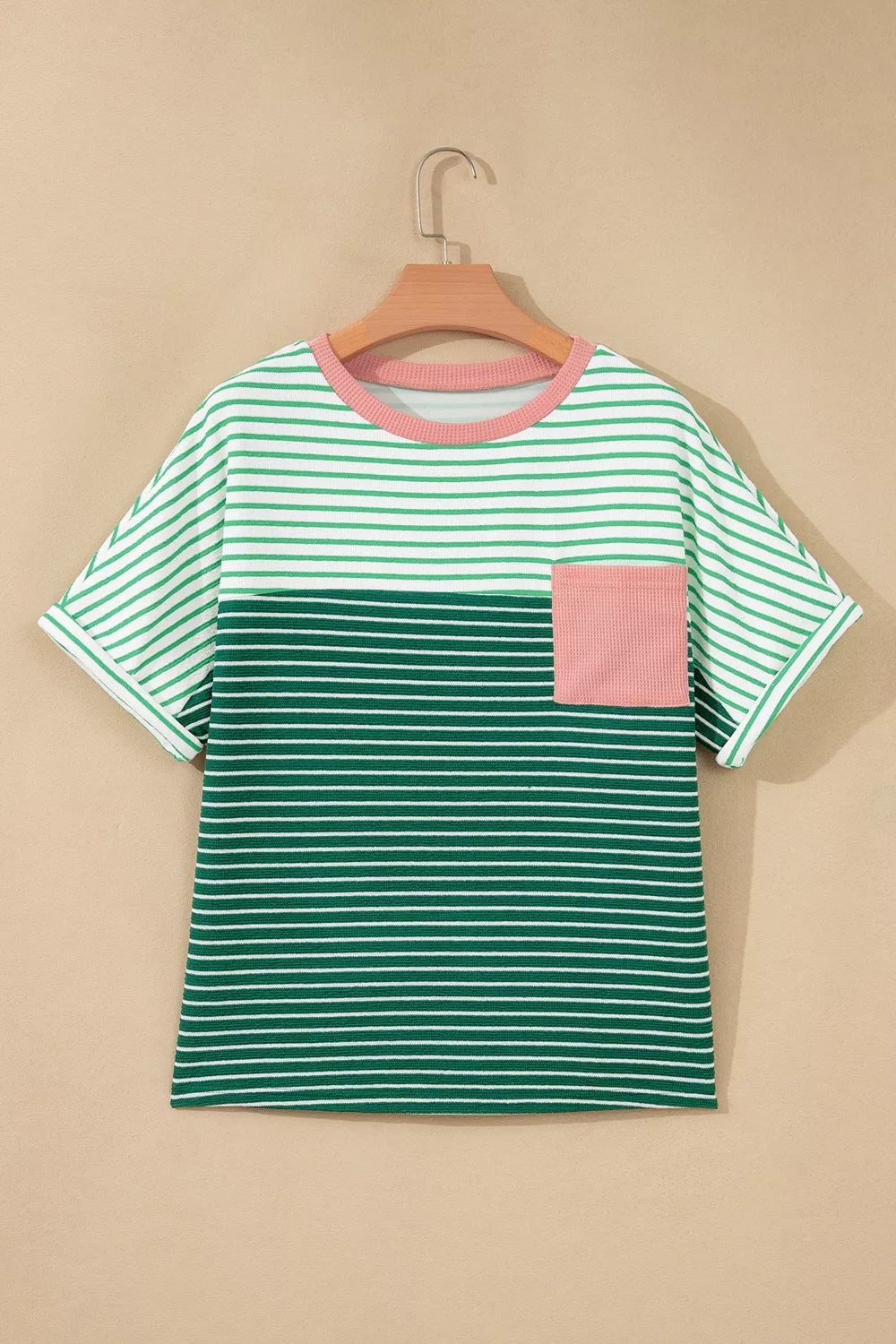 Gum Leaf Stripe Contrast Color Block Relaxed Tee