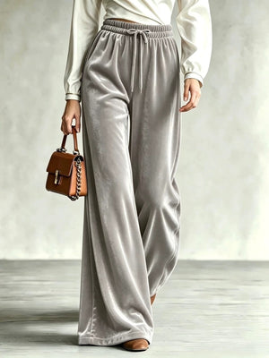 wide-leg pants in White with drawstring waist and full-length