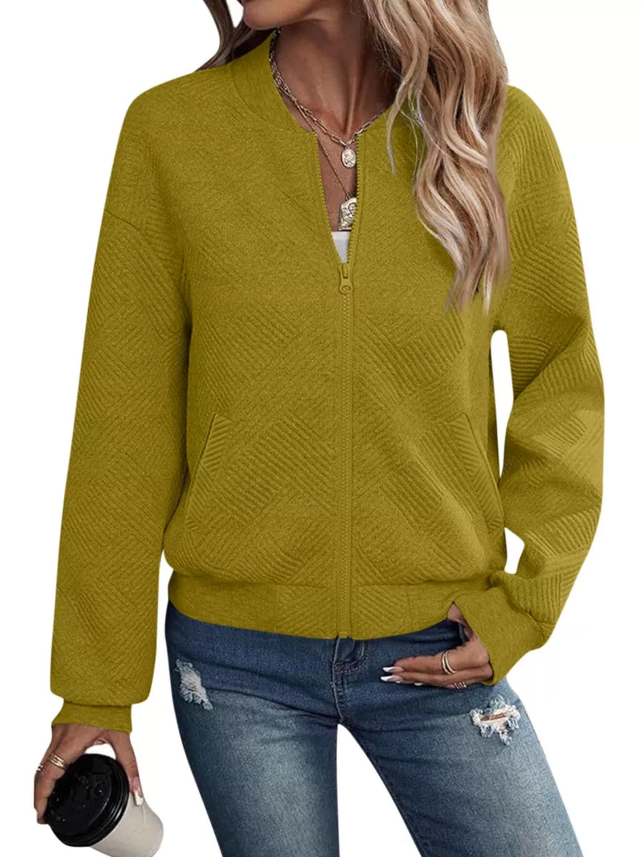 Light Yellow bomber jacket with waist-length and zip-front
