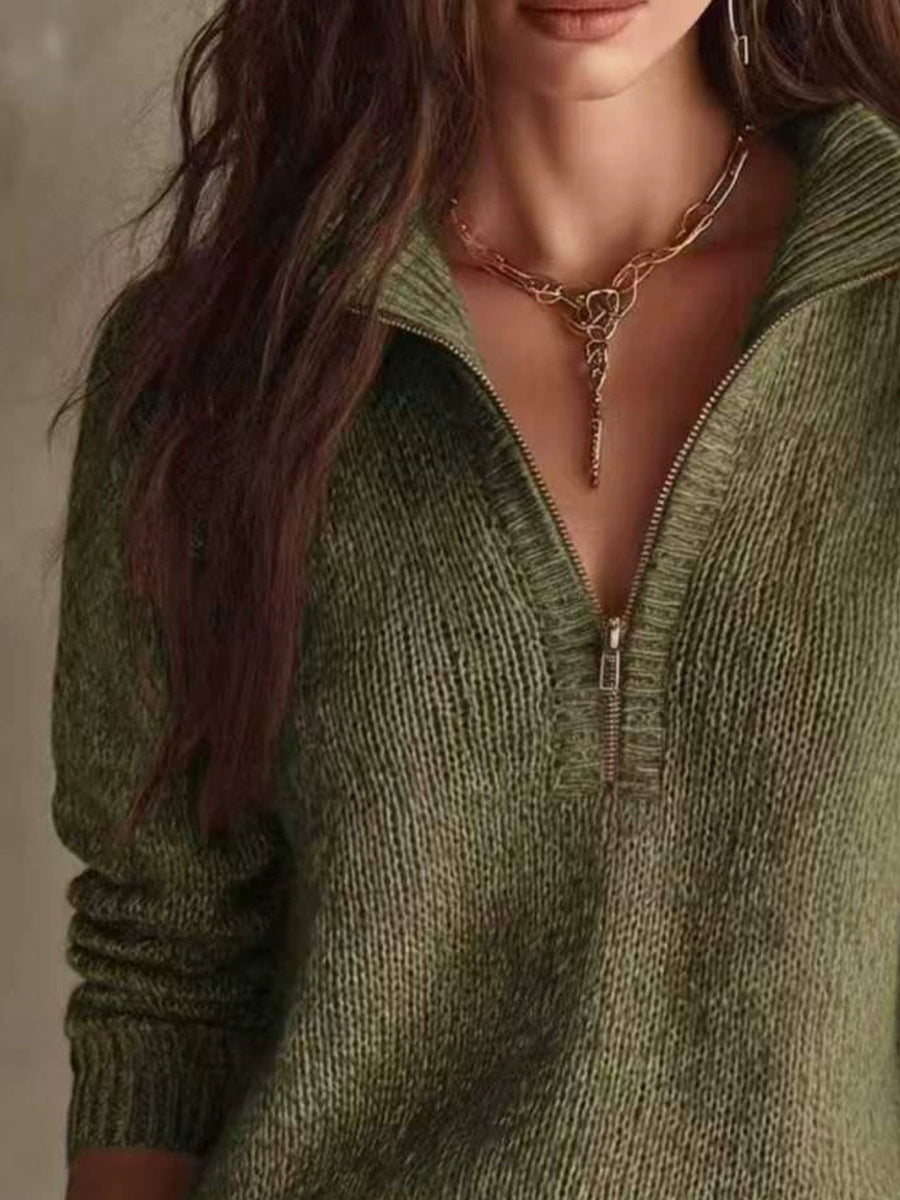 Khaki Color relaxed pullover sweater with collared