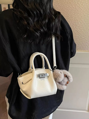 Black with Top Handle Leather Crossbody Bag in Black
