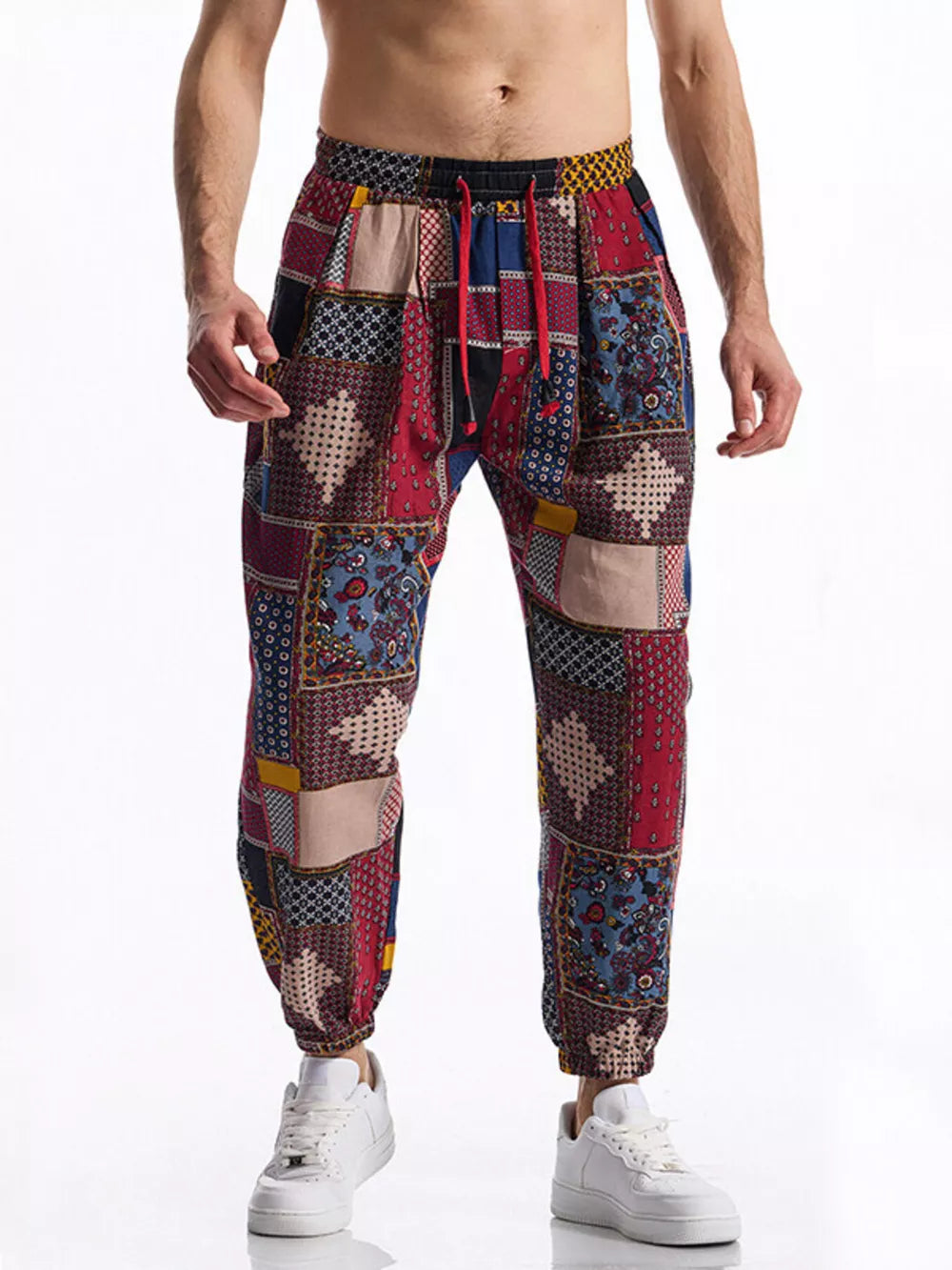 Chocolate Men's Full Size Printed Drawstring Casual Pants