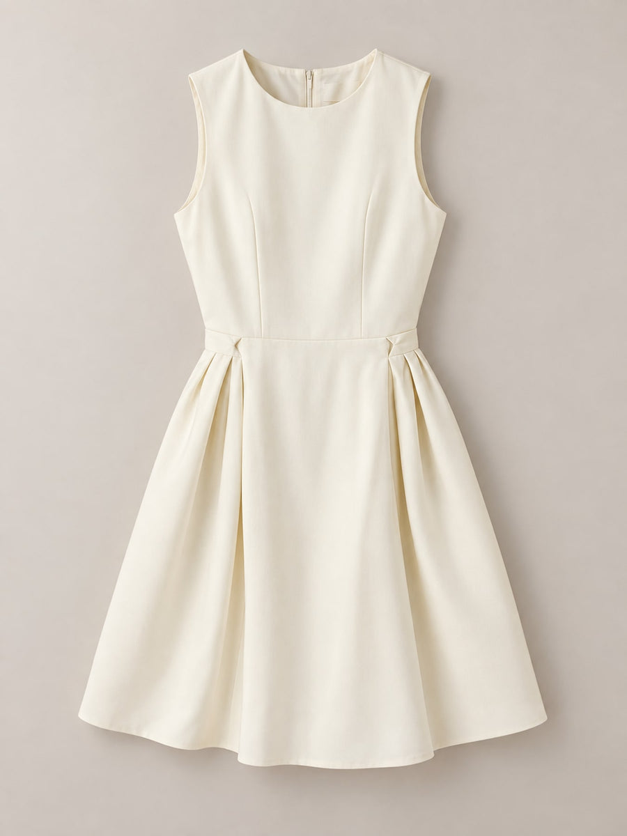 White A-line dress with midi and back-zip
