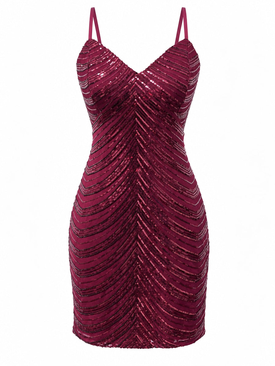 Sleeveless Sequin Bodycon Mini Dress in Purple with sequin