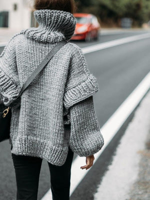 Blue oversized turtleneck sweater with turtleneck