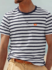 Men's Full Size Striped Pocket Short Sleeve T-shirt in Light Gray
