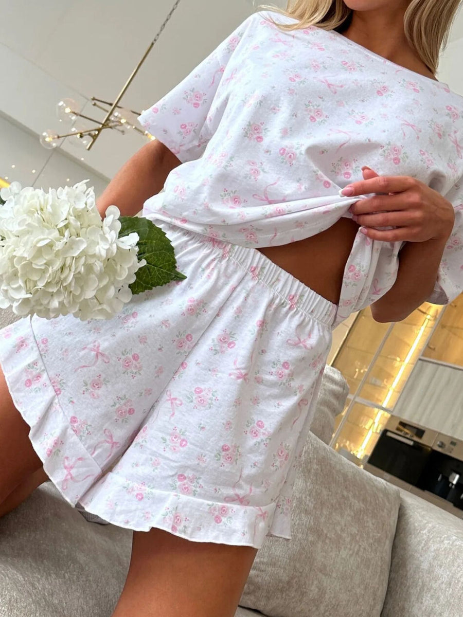 white relaxed pajama set with round neck