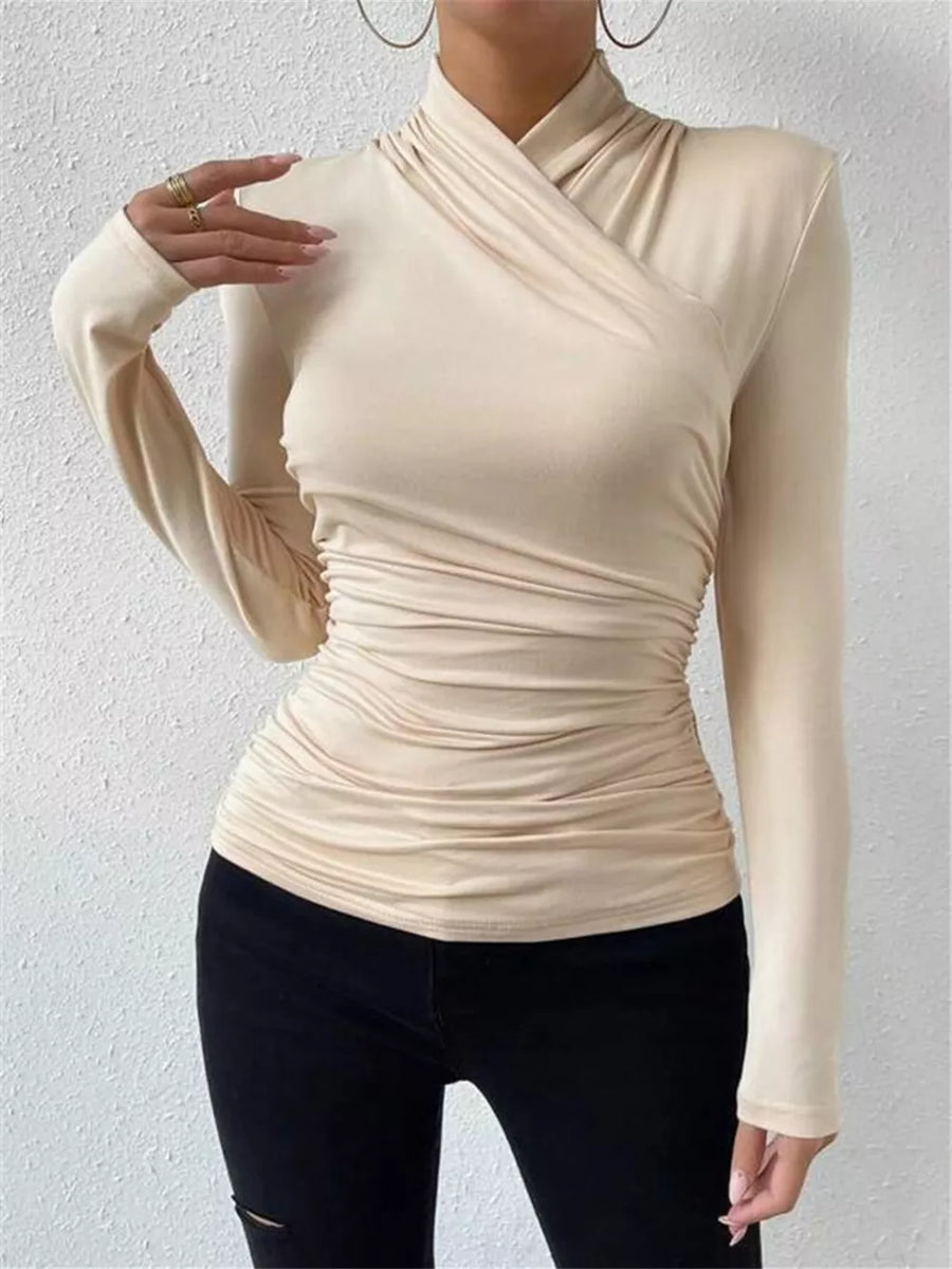 Ruched Long Sleeve Slim Fit Top in Apricot