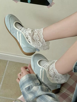 socks featuring lace in Light Gray with cotton Imported Size &amp texture