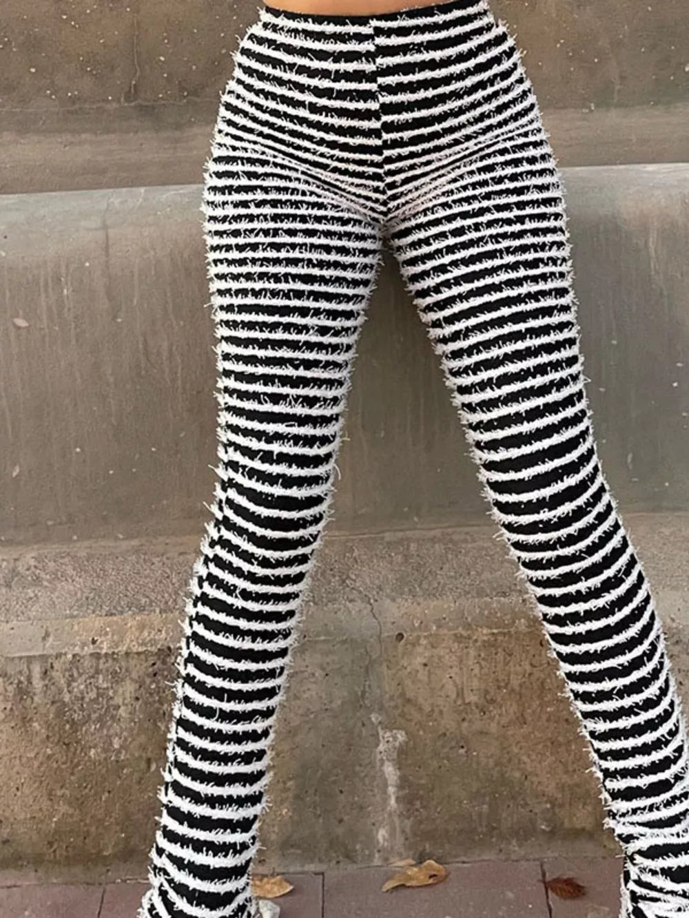 Fluorescent Green Striped Fuzzy Knit Pants