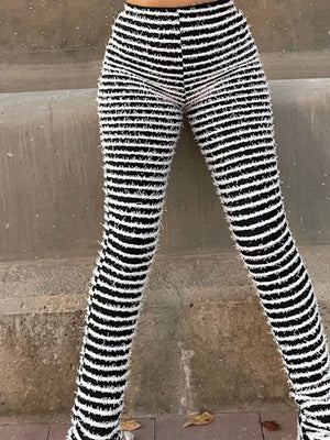 Fluorescent Green Striped Fuzzy Knit Pants