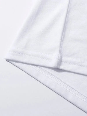 White t-shirt hem detail with double stitching
