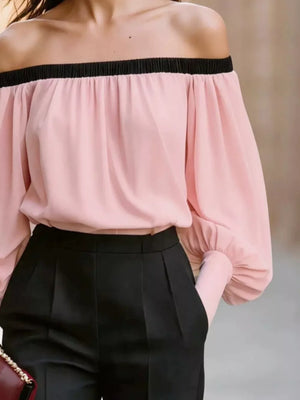 Dusty Pink with Off-shoulder Lantern Sleeve Blouse