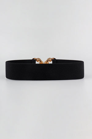 Black braided stretch belt with gold alloy knot buckle detail