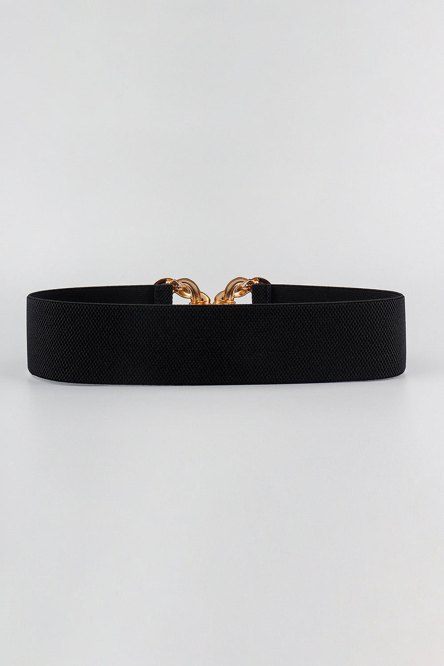 Black braided stretch belt with gold alloy knot buckle detail