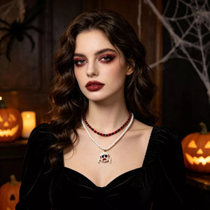 White necklace with choker length and clasp
