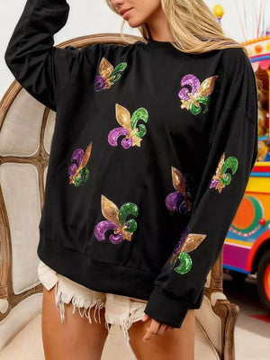 sweatshirt in Purple with graphic and sequin
