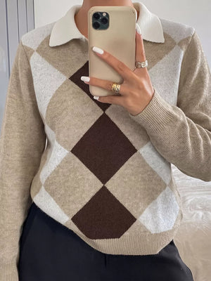 Khaki with Button-down Ribbed Sweater in Khaki