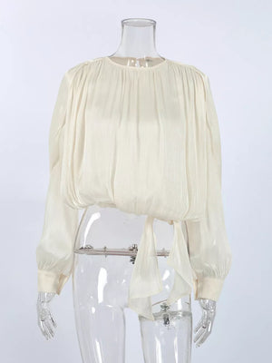 ivory blouse with pleated and long sleeve