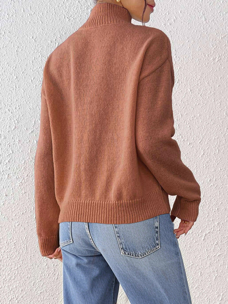 cardigan in beige with turtleneck and long sleeve