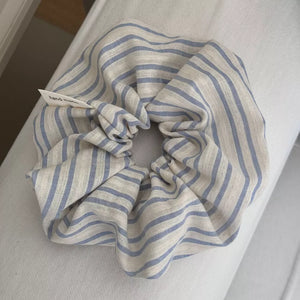 cream scrunchie with elastic and gingham, plaid, striped