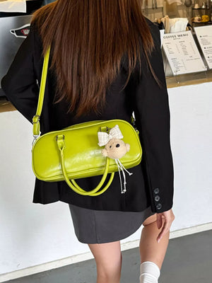Pu Leather Crossbody Chest Bag in Green with adjustable strap