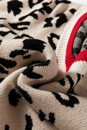 Leopard Pattern V-neck Ribbed Sweater option 9