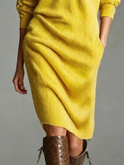 100% polyester Care instructions: Machine wash cold sweater dress in Black with straight silhouette