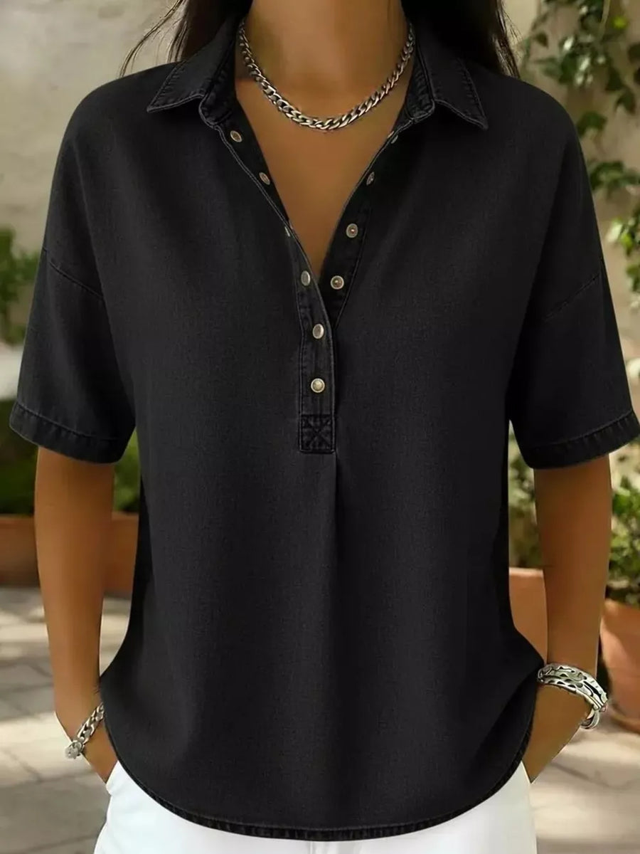 Khaki Snap Down Short Sleeve Blouse