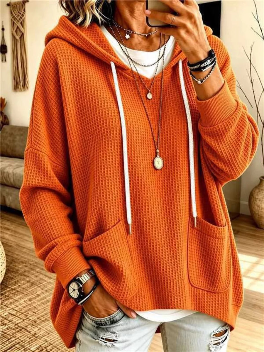athleisure pullover hoodie in Red with hooded