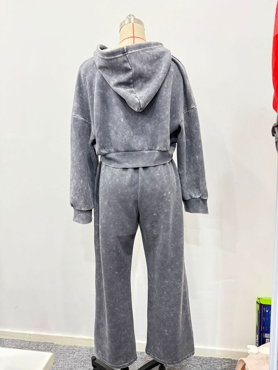 athleisure hoodie and sweatpants set in Dark Gray with hooded