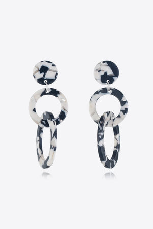 Black and white marbled drop earrings with interlocking rings
