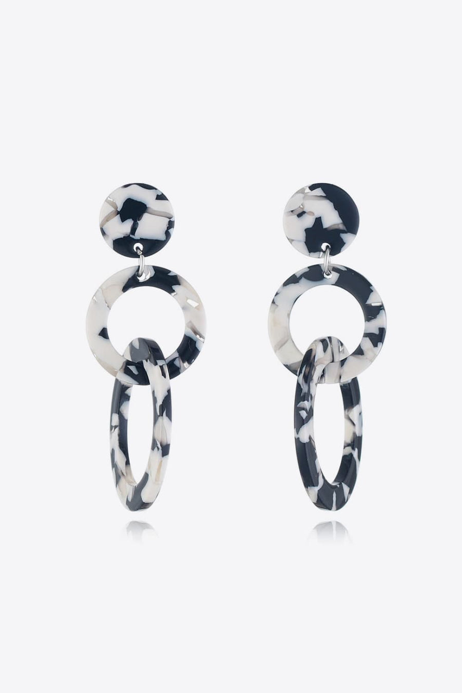 Black and white marbled drop earrings with interlocking rings
