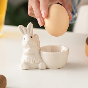 Ceramic bunny egg holder in ivory, a cute decor piece for your kitchen.