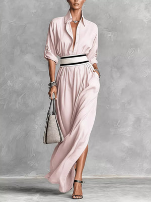 maxi dress in blush pink featuring buttoned and A-line fit