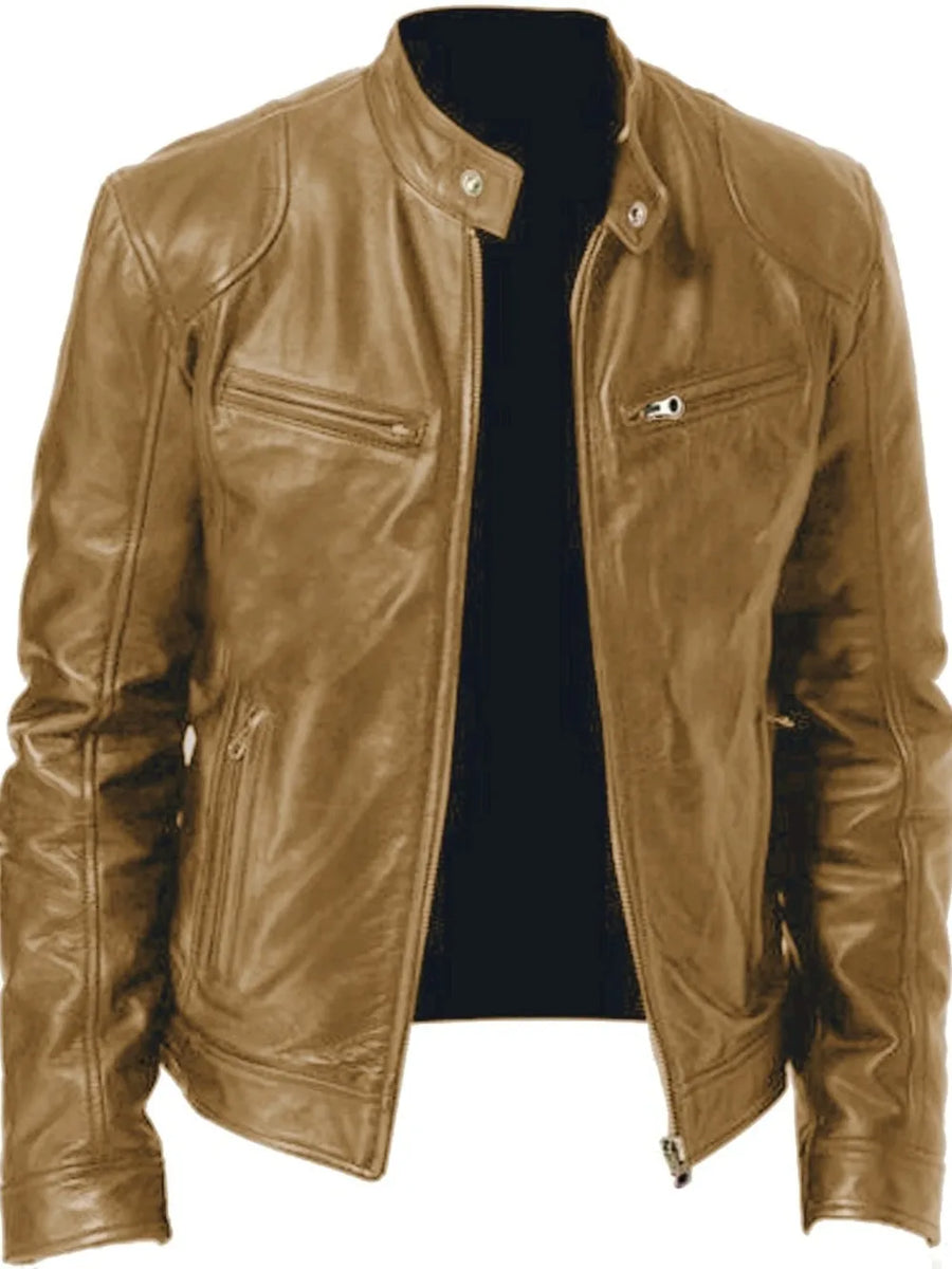Men's Full Size Leather Biker Jacket in Blue